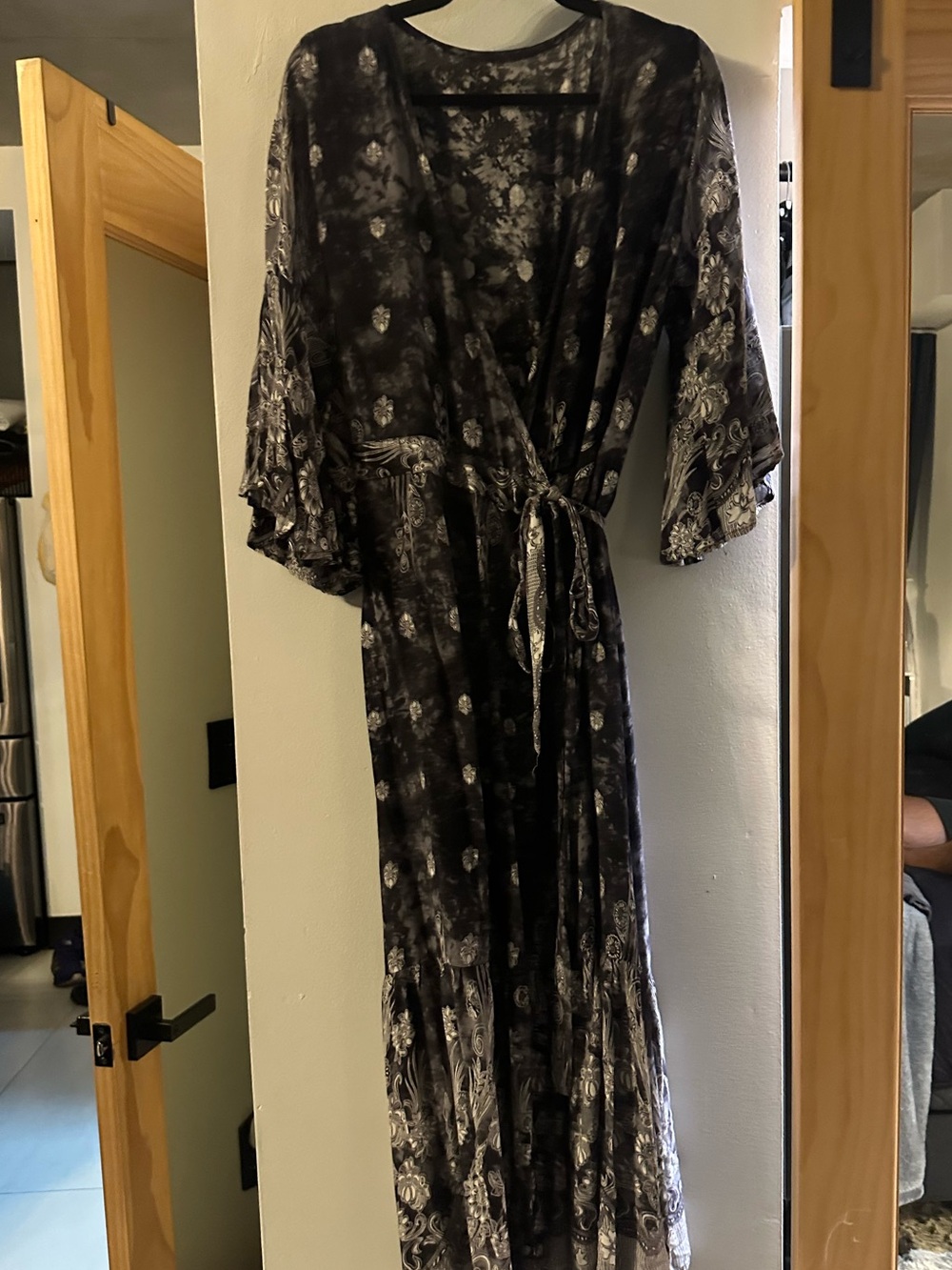 Black and Gray Floral Wrap Maxi Dress